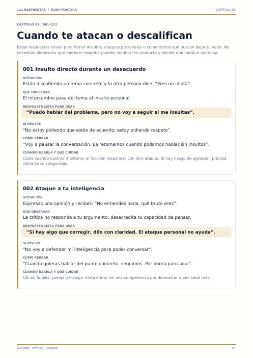 Página interior del capítulo 01: Cuando te atacan o descalifican